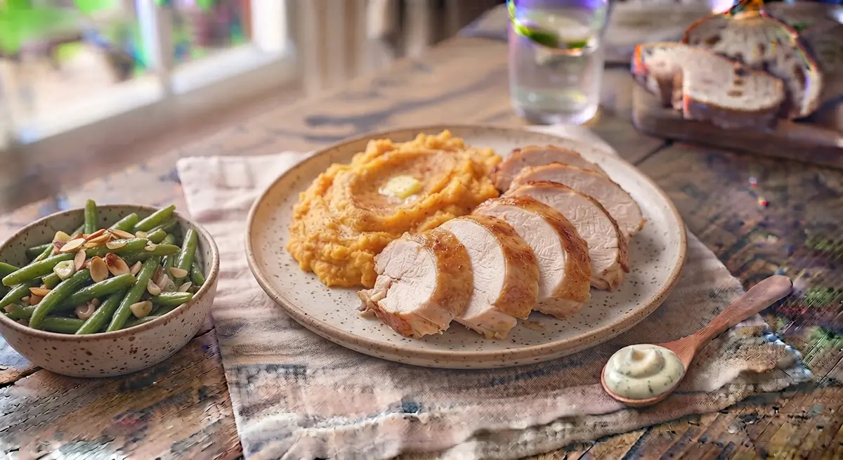 Roasted Turkey Breast with Sweet Potato Mash